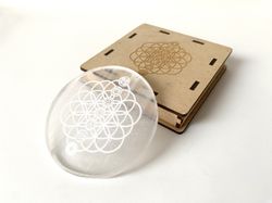 Placa Selenita Chakras y Flor de la Vida