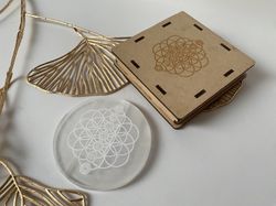 Placa Selenita Chakras y Flor de la Vida